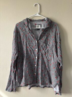 American Eagle Women’s Size XL Shirt Strawberry Gingham Long Sleeve Top Button